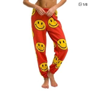 Aviator Nation Red Smiley Face Pants